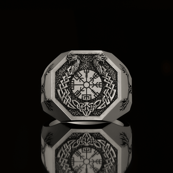 Celtic Knot Dragon Vegvisir 925 Sterling Silver Viking Ring