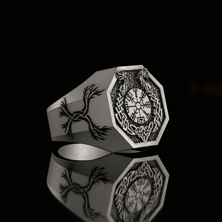 Celtic Knot Dragon Vegvisir 925 Sterling Silver Viking Ring