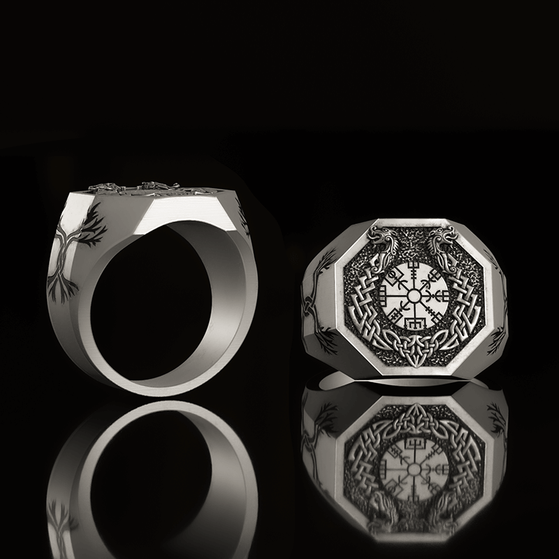 Celtic Knot Dragon Vegvisir 925 Sterling Silver Viking Ring
