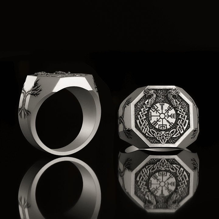 Celtic Knot Dragon Vegvisir 925 Sterling Silver Viking Ring