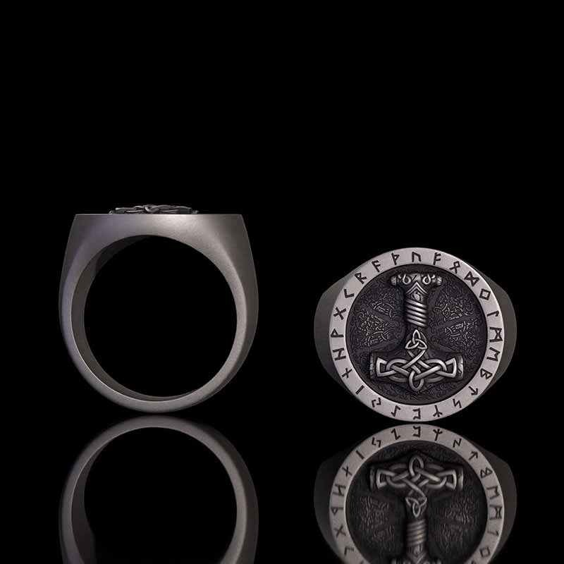 Celtic Knot Thor's Hammer Rune Sterling Silver Ring 01 | RoyalLuster.com