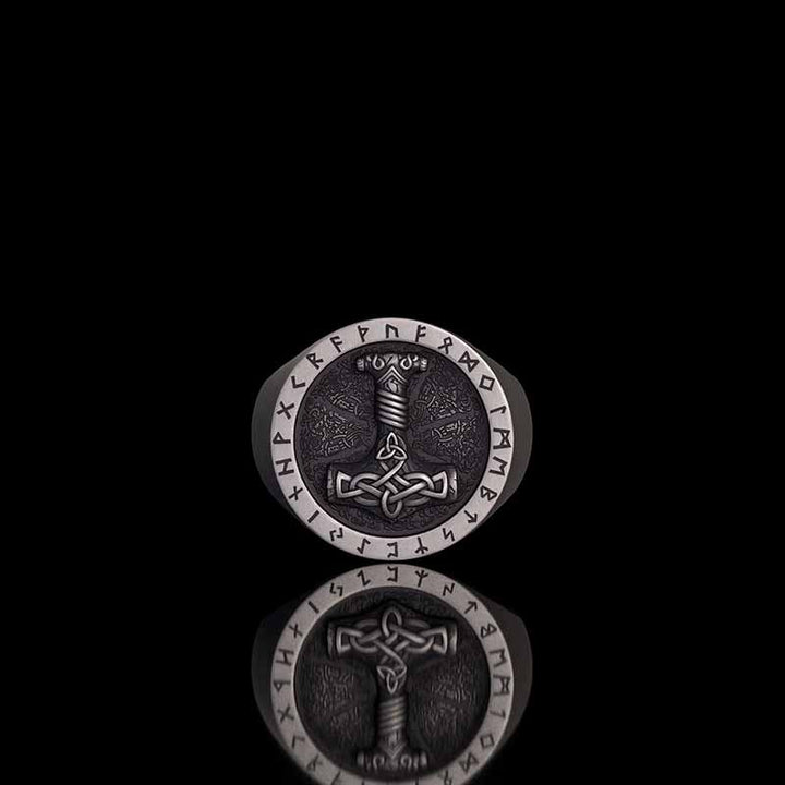 Celtic Knot Thor's Hammer Rune Sterling Silver Ring 02 | RoyalLuster.com