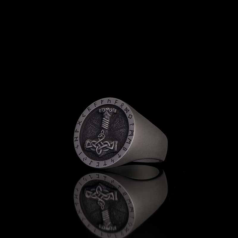 Celtic Knot Thor's Hammer Rune Sterling Silver Ring 03 | RoyalLuster.com