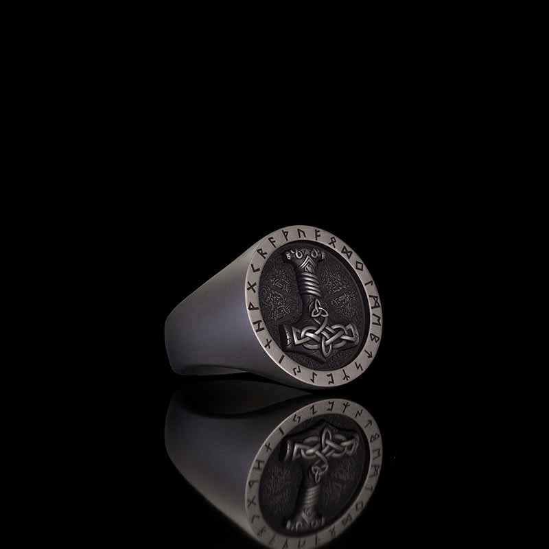 Celtic Knot Thor's Hammer Rune Sterling Silver Ring