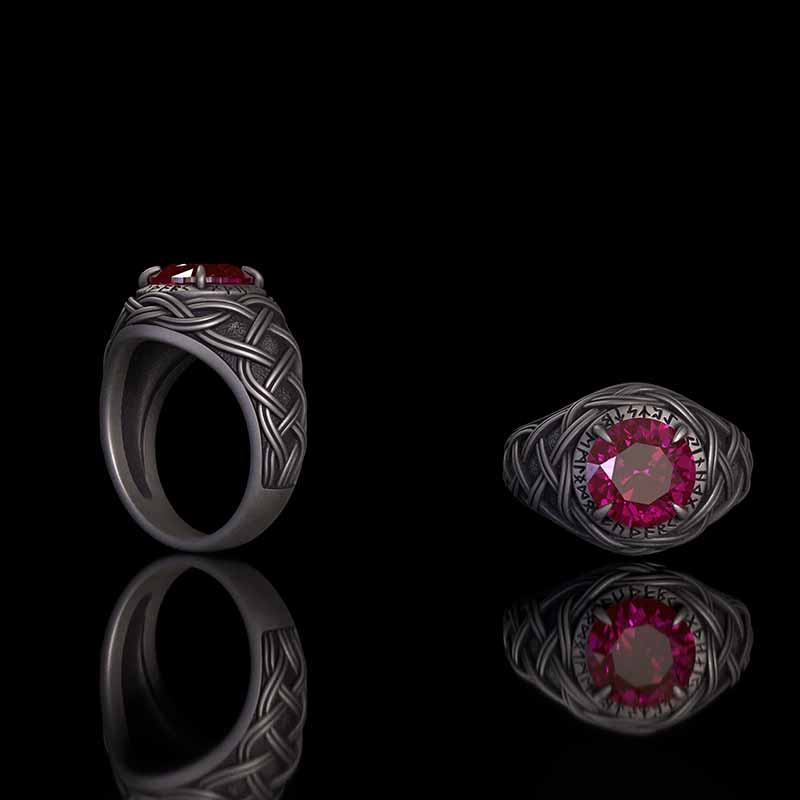 Celtic Knot Viking Rune Zircon Sterling Silver Ring 02 | RoyalLuster.com