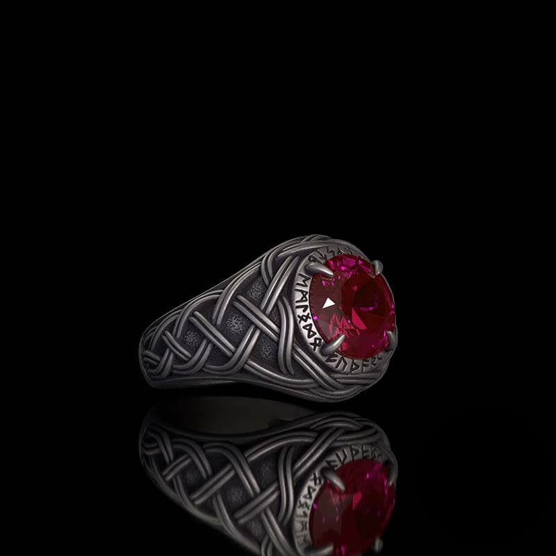 Celtic Knot Viking Rune Zircon Sterling Silver Ring 02 | RoyalLuster.com