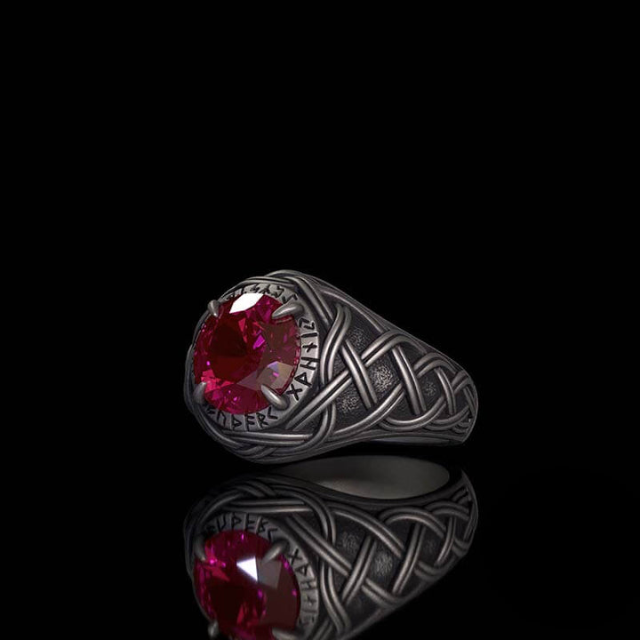Celtic Knot Viking Rune Zircon Sterling Silver Ring 03 | RoyalLuster.com