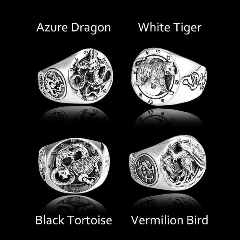 Chinese Four Symbols 925 Sterling Silver Ring