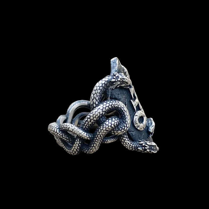 Coiled Snake Leviathan Cross Sterling Silver Ring | RoyalLuster.com