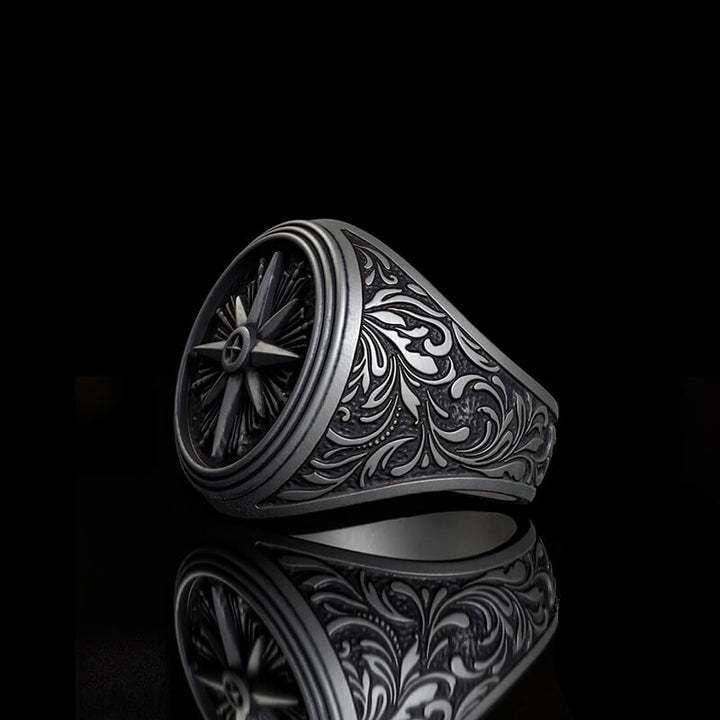 Compass Rose Signet Sterling Silver Ring | RoyalLuster.com