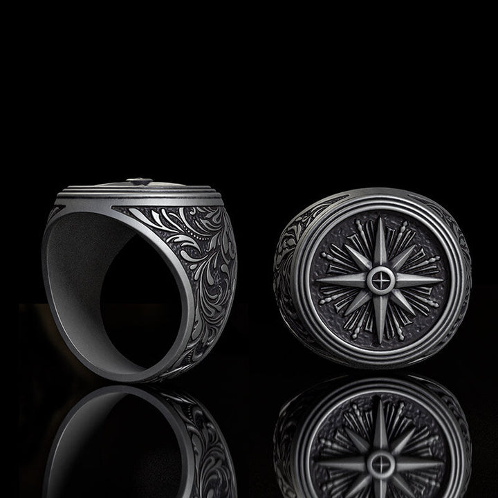 Compass Rose Signet Sterling Silver Ring | RoyalLuster.com