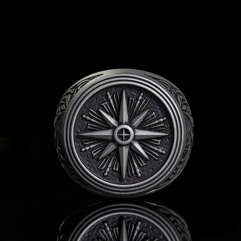 Compass Rose Signet Sterling Silver Ring | RoyalLuster.com