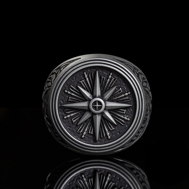 Compass Rose Signet Sterling Silver Ring | RoyalLuster.com
