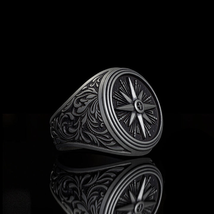 Compass Rose Signet Sterling Silver Ring | RoyalLuster.com