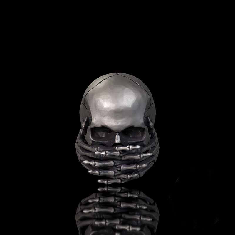 Cover Mouth Skull Sterling Silver Gothic Ring | RoyalLuster.com