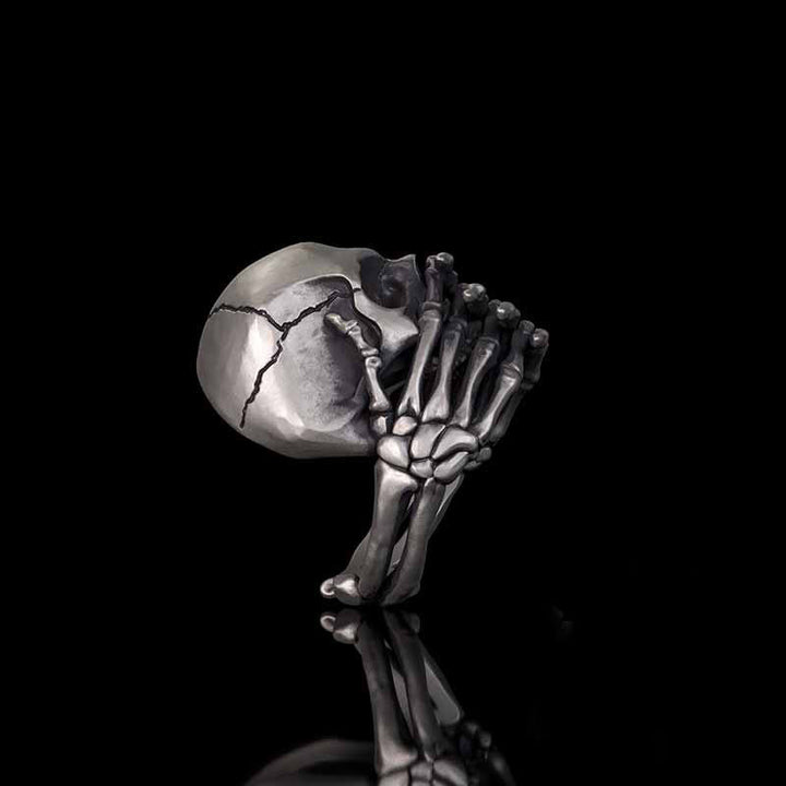 Cover Mouth Skull Sterling Silver Gothic Ring | RoyalLuster.com