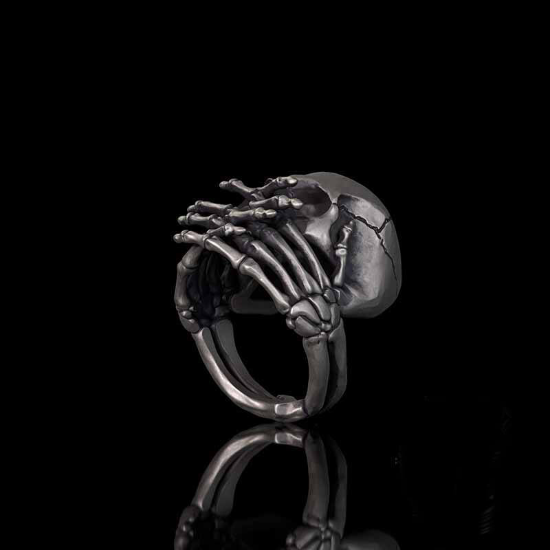 Cover Mouth Skull Sterling Silver Gothic Ring | RoyalLuster.com