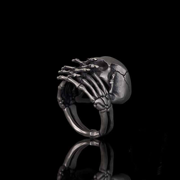 Cover Mouth Skull Sterling Silver Gothic Ring | RoyalLuster.com