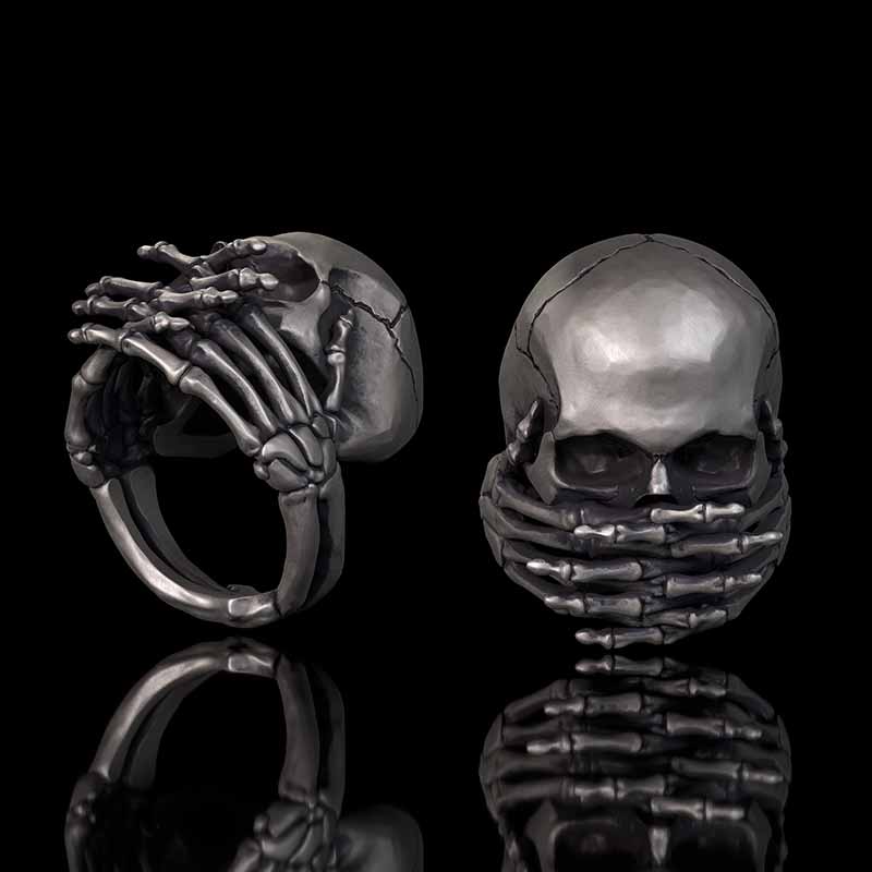 Cover Mouth Skull Sterling Silver Gothic Ring | RoyalLuster.com