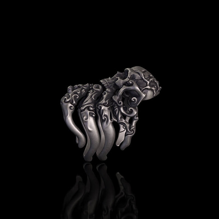 Cracked Skull Eight Tentacles Sterling Silver Gothic Ring
