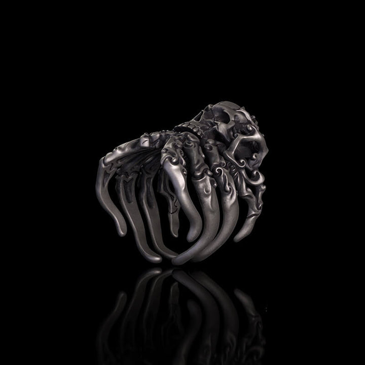 Cracked Skull Eight Tentacles Sterling Silver Gothic Ring