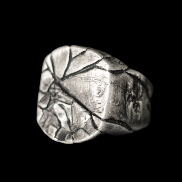 Cracked Stone Texture 925 Sterling Silver Brass Ring