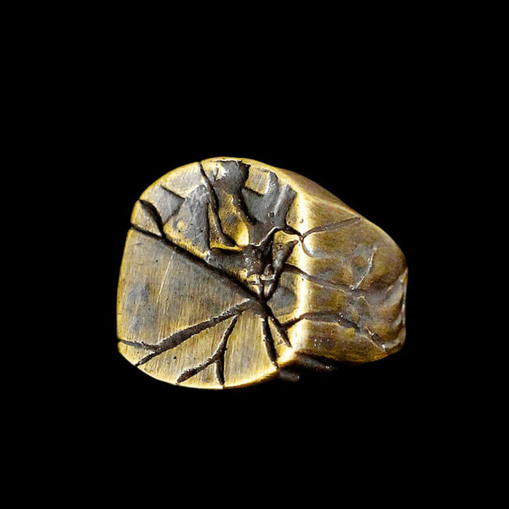 Cracked Stone Texture 925 Sterling Silver Brass Ring