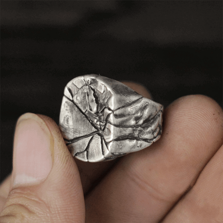 Cracked Stone Texture 925 Sterling Silver Brass Ring