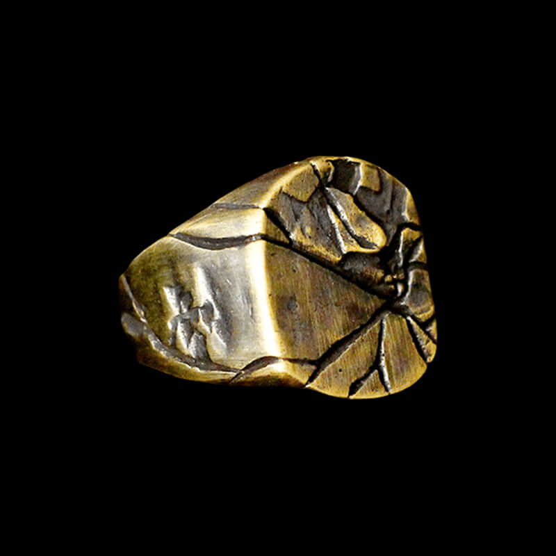 Cracked Stone Texture 925 Sterling Silver Brass Ring