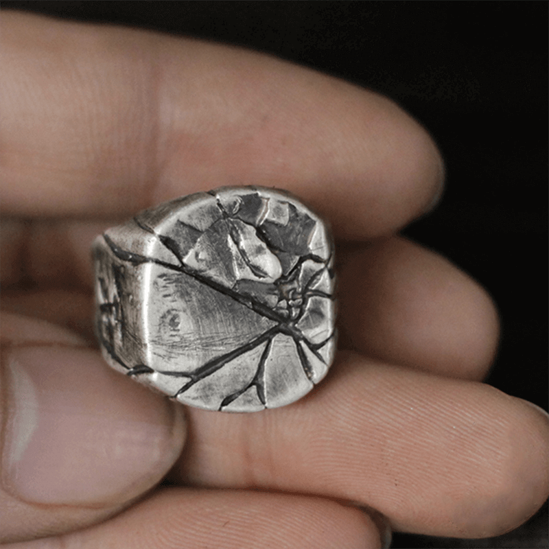 Cracked Stone Texture 925 Sterling Silver Brass Ring