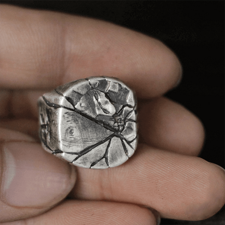 Cracked Stone Texture 925 Sterling Silver Brass Ring