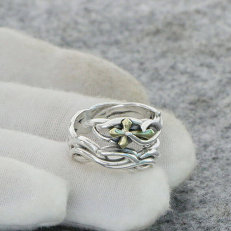 Cross Thorns 925 Sterling Silver Adjustable Ring 02 | RoyalLuster.com