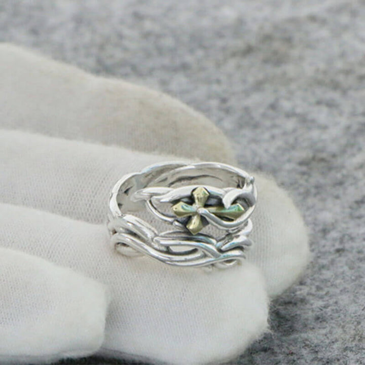 Cross Thorns 925 Sterling Silver Adjustable Ring 02 | RoyalLuster.com