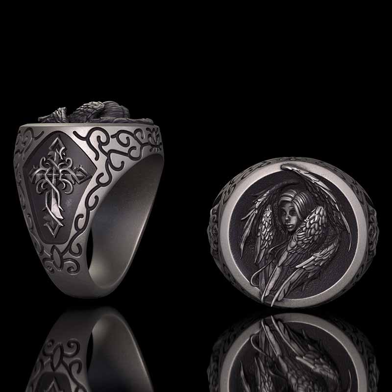 Cross Archangel Guardian Sterling Silver Ring 01 | RoyalLuster.com