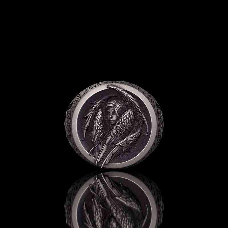 Cross Archangel Guardian Sterling Silver Ring 02 | RoyalLuster.com