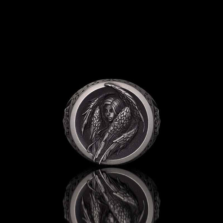 Cross Archangel Guardian Sterling Silver Ring 02 | RoyalLuster.com