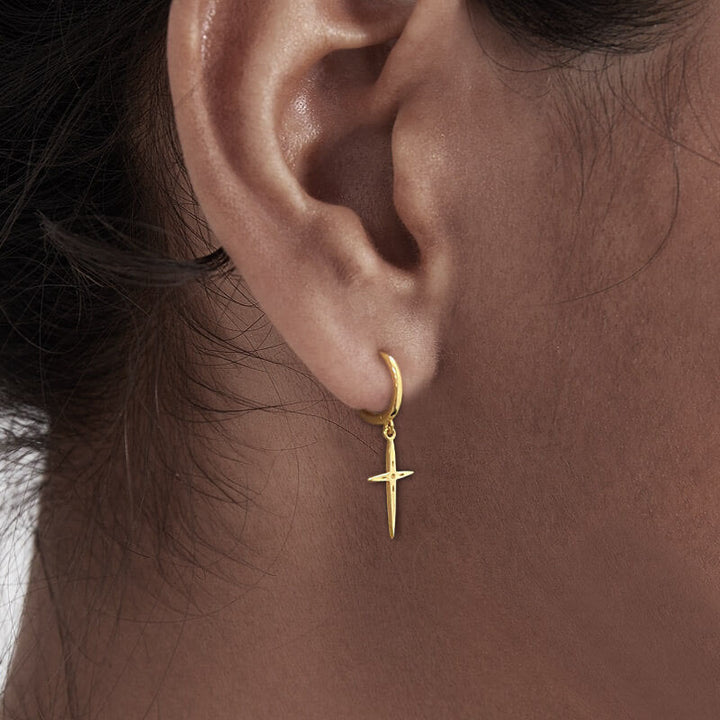 Cross Charm 925 Sterling Silver Hoop Earrings