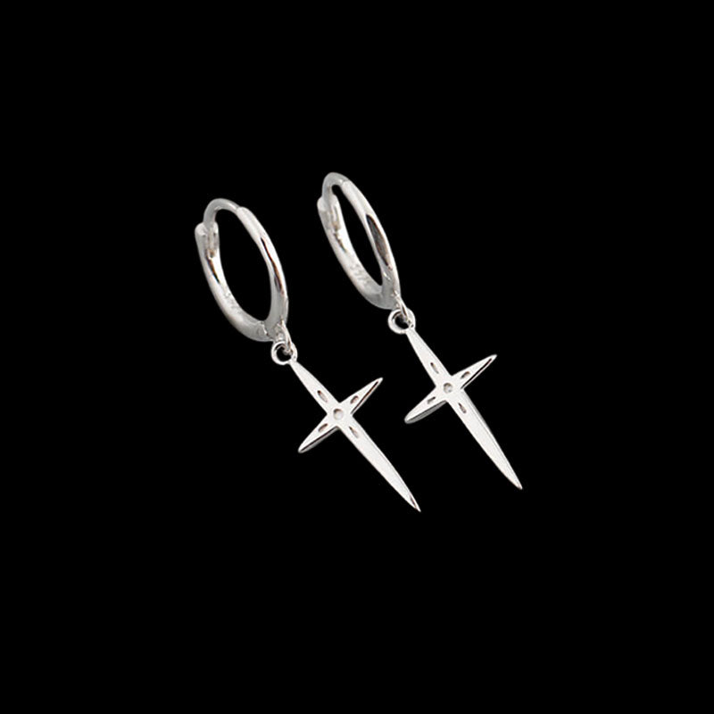 Cross Charm 925 Sterling Silver Hoop Earrings