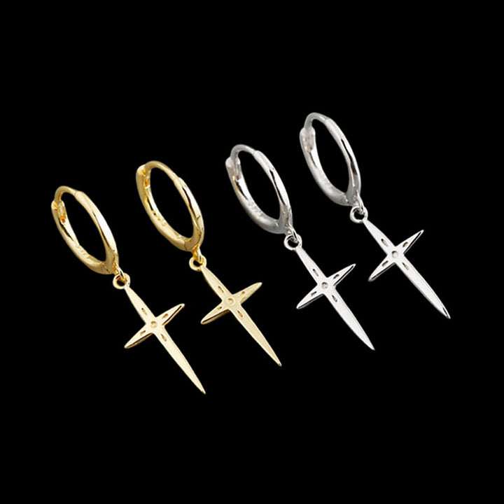 Cross Charm 925 Sterling Silver Hoop Earrings