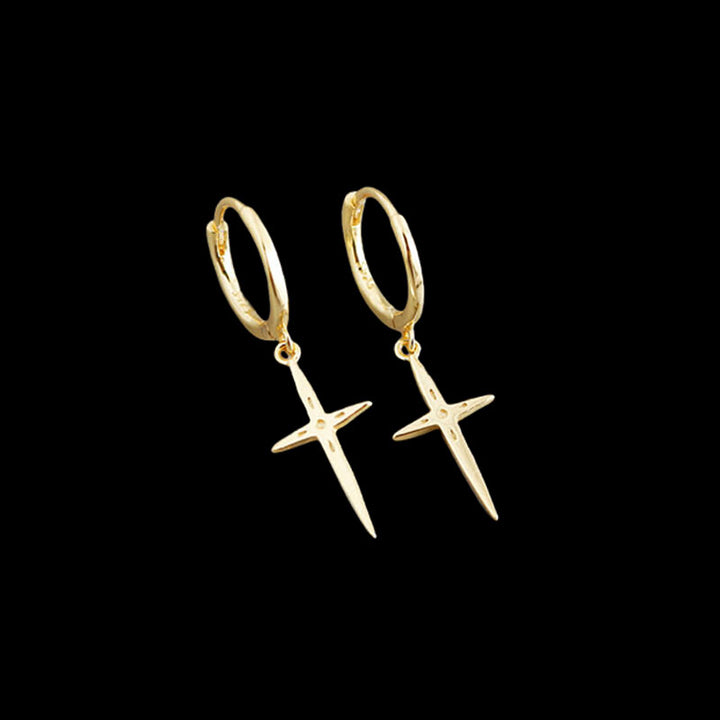 Cross Charm 925 Sterling Silver Hoop Earrings