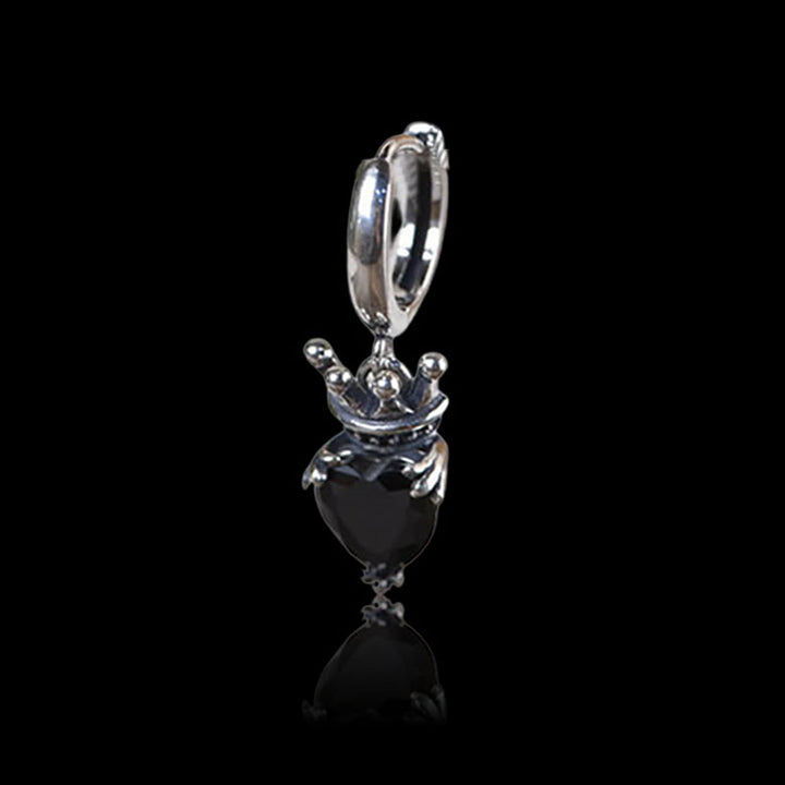 Crowned Heart 925 Sterling Silver Hoop Earrings