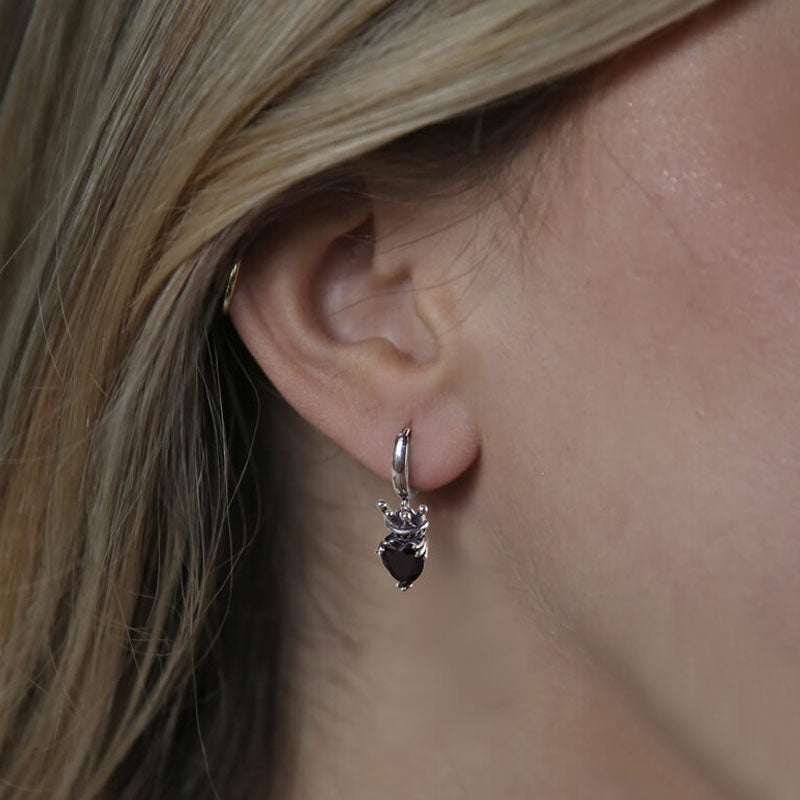 Crowned Heart 925 Sterling Silver Hoop Earrings