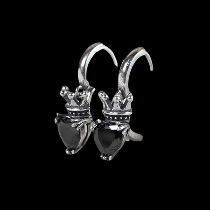 Crowned Heart 925 Sterling Silver Hoop Earrings