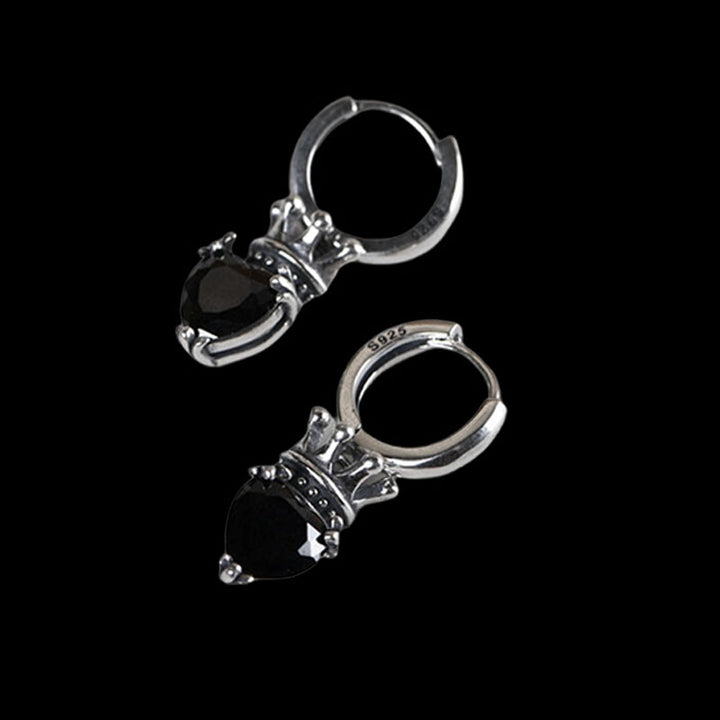 Crowned Heart 925 Sterling Silver Hoop Earrings