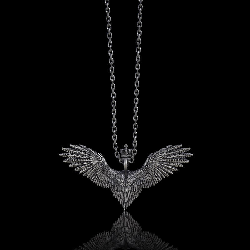 Crowned Skeleton Wings Sterling Silver Pendant | RoyalLuster.com