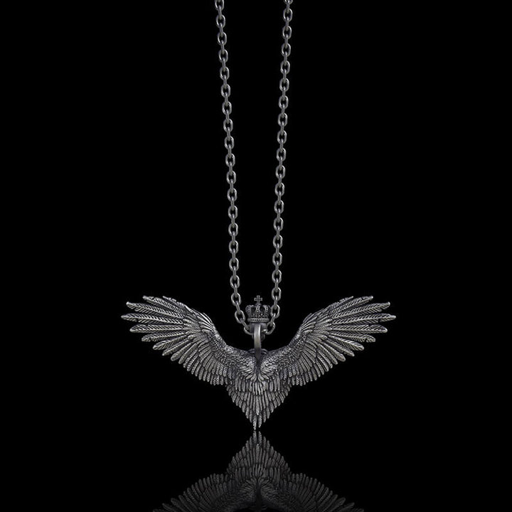 Crowned Skeleton Wings Sterling Silver Pendant | RoyalLuster.com