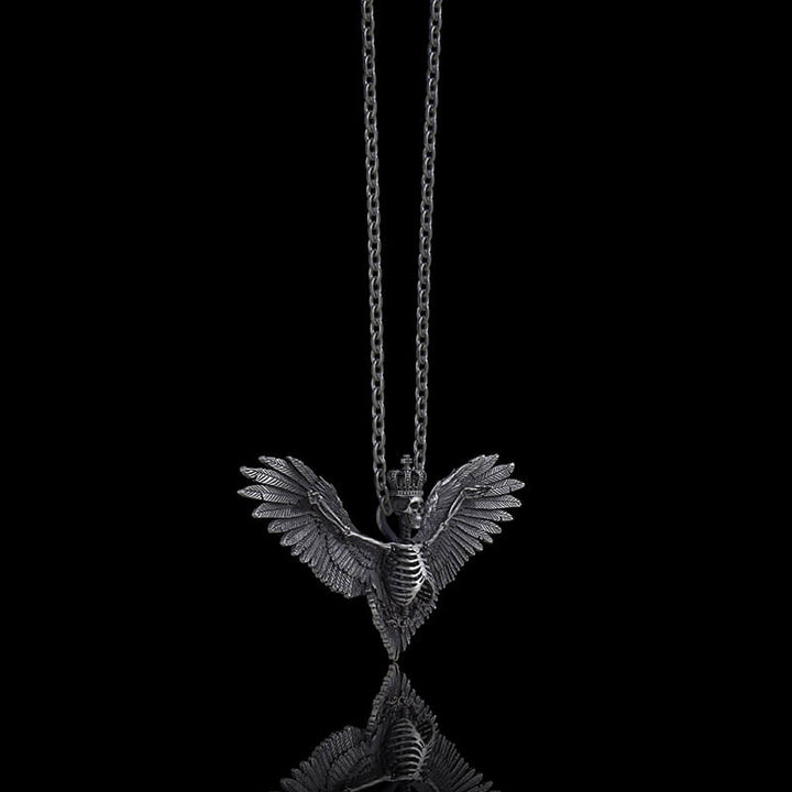 Crowned Skeleton Wings Sterling Silver Pendant | RoyalLuster.com