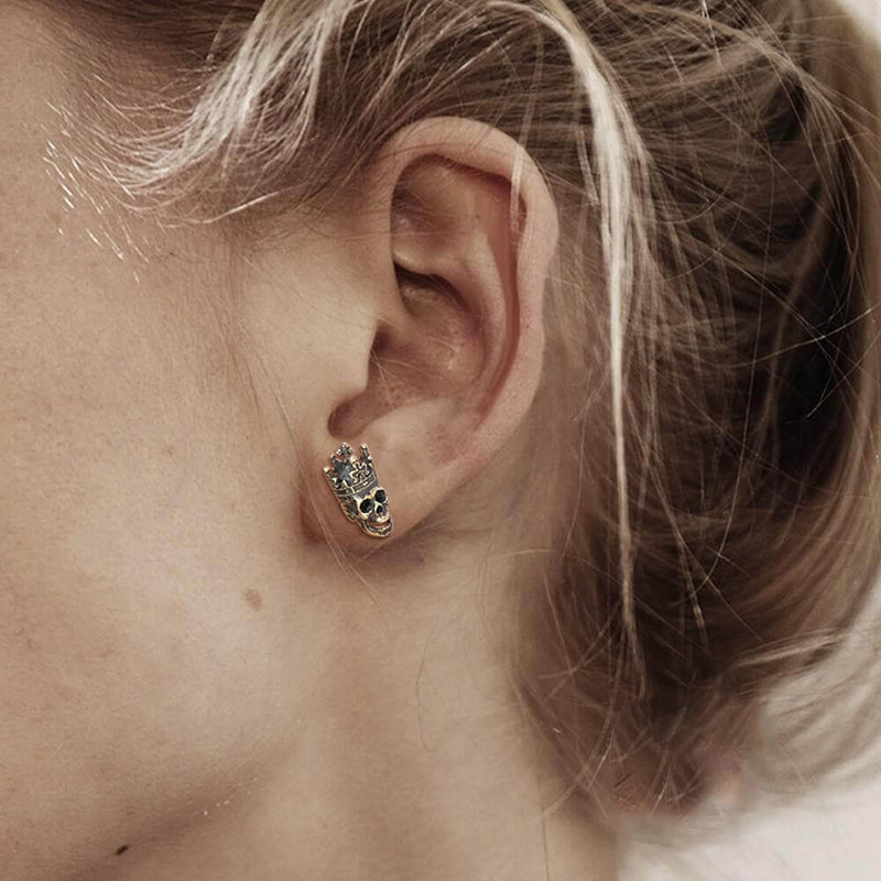Crowned Skull King 925 Sterling Silver Stud Earrings