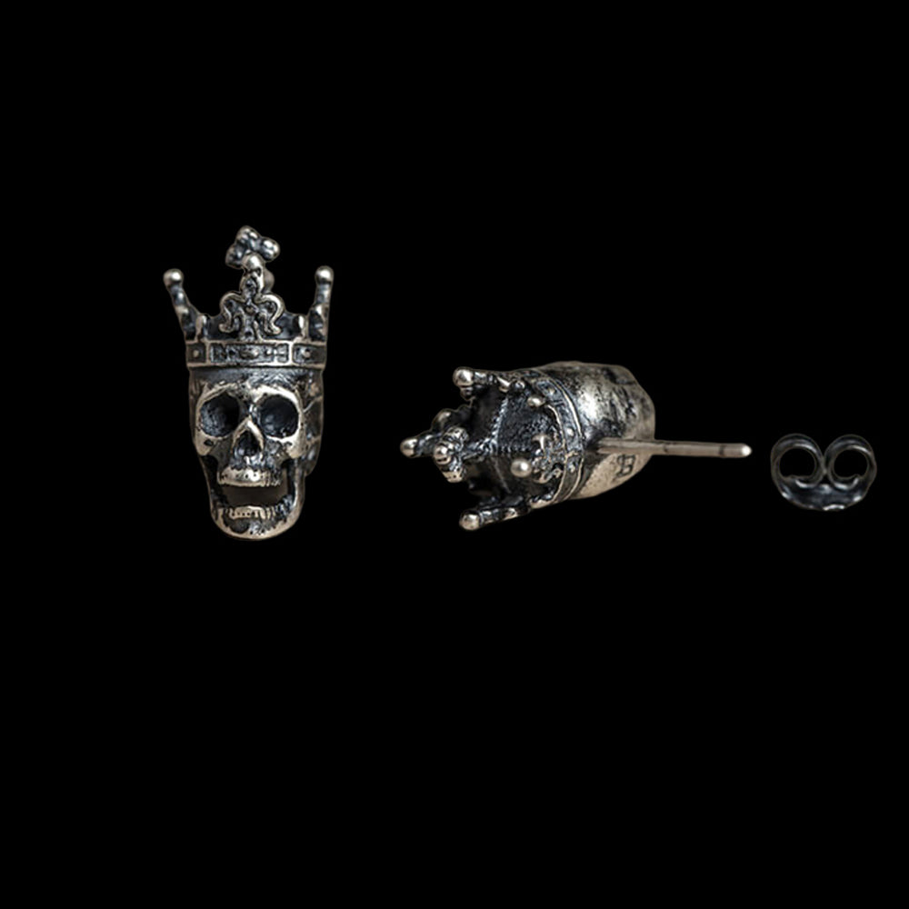 Crowned Skull King 925 Sterling Silver Stud Earrings