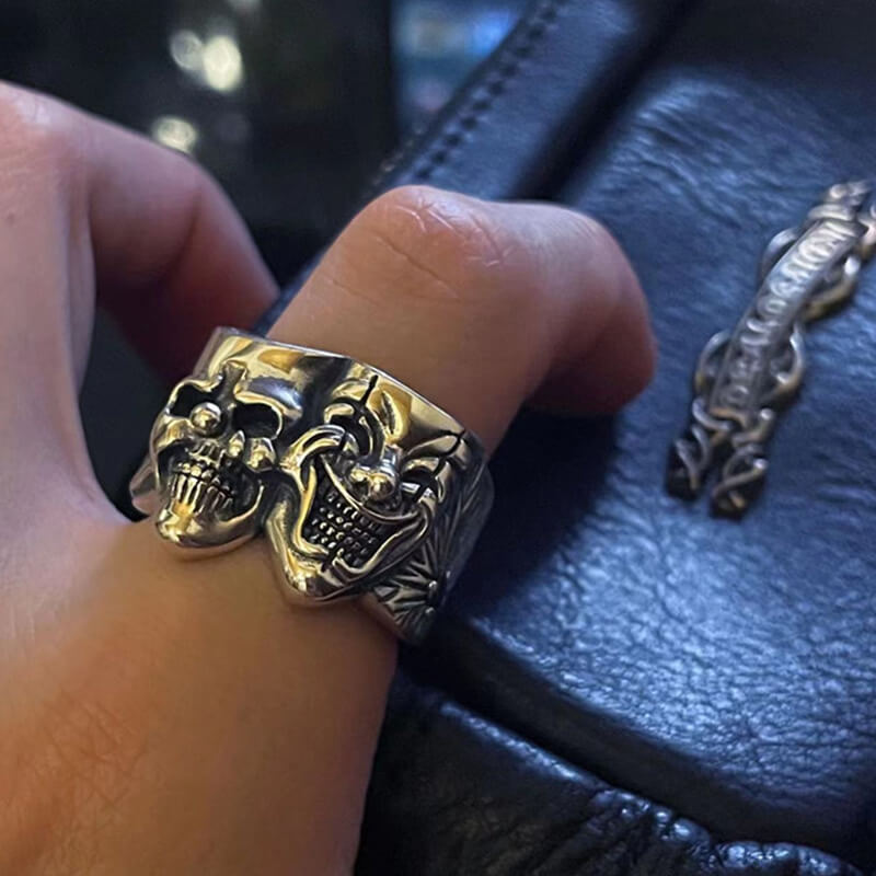 Crying And Smiling Clown 925 Sterling Silver Ring
